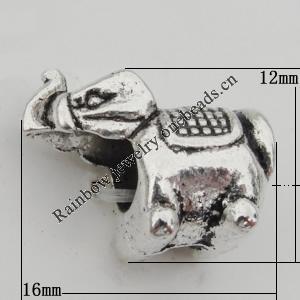European Style Beads Zinc Alloy Jewelry Findings Lead-free, Elephant 16x12x9mm, Hole:5mm Sold by Bag