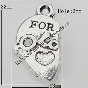 Pendant Zinc Alloy Jewelry Findings Lead-free, 13x22mm Hole:2mm, Sold by Bag