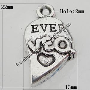 Pendant Zinc Alloy Jewelry Findings Lead-free, 13x22mm Hole:2mm, Sold by Bag