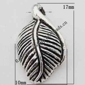 Pendant Zinc Alloy Jewelry Findings Lead-free, Leaf 10x17mm Hole:1mm, Sold by Bag