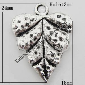 Pendant Zinc Alloy Jewelry Findings Lead-free, Leaf 18x24mm Hole:2mm, Sold by Bag