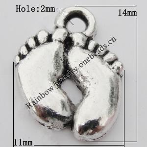 Pendant Zinc Alloy Jewelry Findings Lead-free, Feet 11x14mm Hole:2mm, Sold by Bag