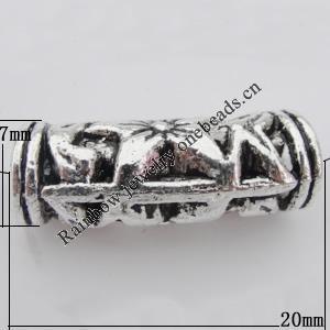 Bead Zinc Alloy Jewelry Findings Lead-free, Tube 20x7mm, Hole:5mm, Sold by Bag