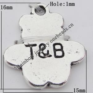 Pendant Zinc Alloy Jewelry Findings Lead-free, 15x16mm Hole:1mm, Sold by Bag