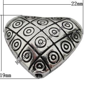 Bead Zinc Alloy Jewelry Findings Lead-free, Heart 22x19mm Thickness:10mm, Hole:2mm, Sold by Bag