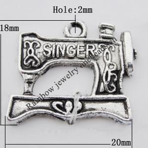 Pendant Zinc Alloy Jewelry Findings Lead-free, 20x18mm Hole:2mm, Sold by Bag