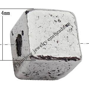 Bead Zinc Alloy Jewelry Findings Lead-free, Cube 4x4mm, Hole:1mm, Sold by Bag