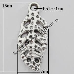 Pendant Zinc Alloy Jewelry Findings Lead-free, Leaf 7x15mm Hole:1mm, Sold by Bag