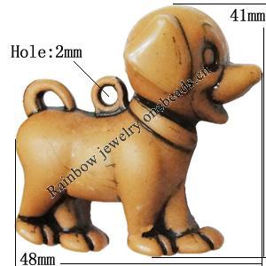 Imitation Wood Acrylic Pendants, Dog 48x41mm Hole:2mm, Sold by Bag