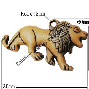 Imitation Wood Acrylic Pendants, Lion 60x35mm Hole:2mm, Sold by Bag
