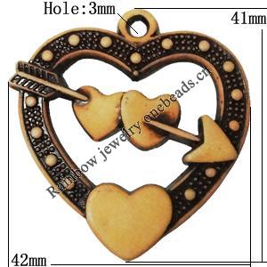 Imitation Wood Acrylic Pendants, Heart 42x41mm Hole:3mm, Sold by Bag