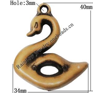 Imitation Wood Acrylic Pendants, Goose 40x34mm Hole:3mm, Sold by Bag