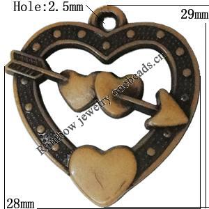 Imitation Wood Acrylic Pendants, Heart 29x28mm Hole:1.5mm, Sold by Bag