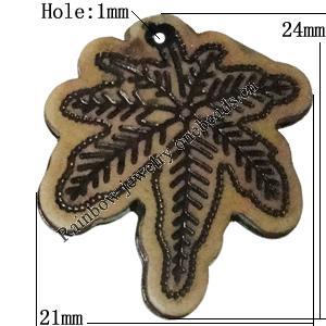 Imitation Wood Acrylic Pendants, Leaf 24x21mm Hole:1mm, Sold by Bag