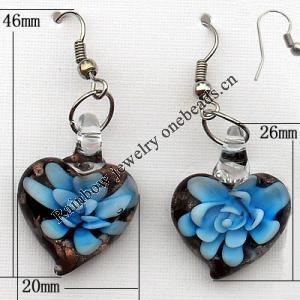 Inner Flower Handmade Lampwork Gold Sand Earring, Heart 20x26mm, Sold by Pair