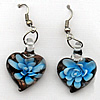 Inner Flower Handmade Lampwork Gold Sand Earring, Heart 20x26mm, Sold by Pair