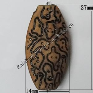 Imitation Wood Acrylic Beads, Flat Oval 27x14mm Hole:2mm, Sold by Bag