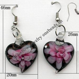 Inner Flower Handmade Lampwork Gold Sand Earring, Heart 20x26mm, Sold by Pair