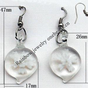 Inner Flower Handmade Lampwork Earring, 17x26mm, Sold by Pair