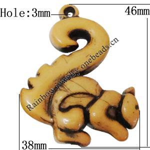 Imitation Wood Acrylic Pendants, Animal 46x38mm Hole:3mm, Sold by Bag