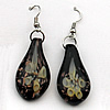 Inner Flower Handmade Lampwork Gold Sand Earring, Teardrop 31x17mm, Sold by Pair