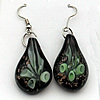 Inner Flower Handmade Lampwork Gold Sand Earring, Teardrop 31x17mm, Sold by Pair