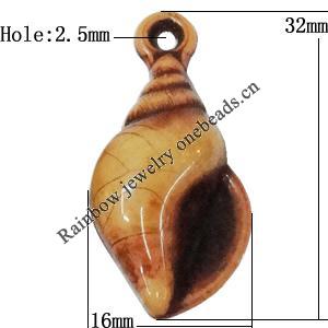 Imitation Wood Acrylic Pendants, Whelk 32x16mm Hole:2.5mm, Sold by Bag