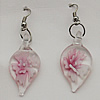 Inner Flower Handmade Lampwork Earring, Leaf 32x15mm, Sold by Pair