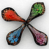 Inner Flower Handmade Lampwork Gold Sand Pendant, Leaf 60x32mm Hole:About 8mm, Sold by PC