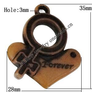 Imitation Wood Acrylic Pendants, 35x28mm Hole:3mm, Sold by Bag