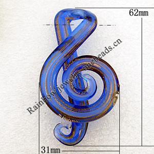 Handmade Lampwork Pendant, 62x31mm Hole:About 8mm, Sold by PC 