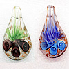 Inner Flower Handmade Lampwork Gold Sand Pendant, Teardrop 61x32mm, Hole:About 5mm Sold by PC