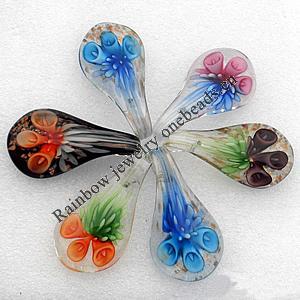 Inner Flower Handmade Lampwork Pendant, Leaf 58x31mm Hole:About 8mm Box Size 200x200mm, Sold by Box