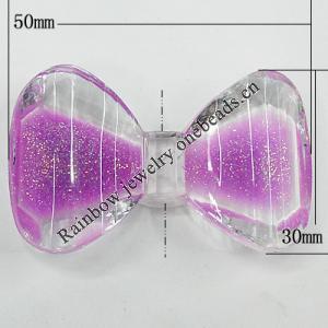 Acrylic Enamal Beads, Bowknot 50x30mm Hole:3mm, Sold by Bag