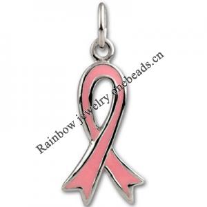 Zinc alloy Jewelry Pendants, Pink Enamel Breast Cancer Ribbon, Nickel-free & Lead-free, 21x10mm, Sold by PC