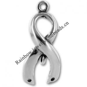 Zinc alloy Jewelry Pendants, Nickel-free & Lead-free, Awareness Ribbon Charm with 2 Loop, A Grade 21x11.5mm, Sold by PC