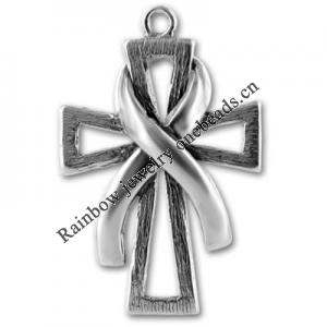 Zinc alloy Awareness Ribbon and Cross Pendant, Nickel-free & Lead-free, 33x21.5mm, Sold by PC