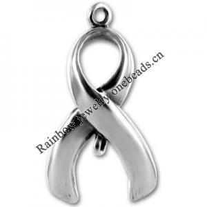 Zinc alloy Awareness Ribbon Charm with Loop, 25x14mm, Nickel-free & Lead-free, Sold by PC