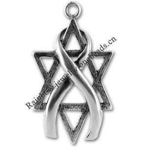 Zinc alloy Jewelry Pendants, Awareness Ribbon with Star of David, 33x19mm, Sold by PC