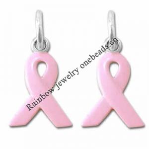 Zinc alloy Breast Cancer Awareness - Pink Ribbon Charm, 14.5x10mm, Sold by Bag