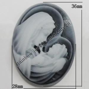 Cameos Resin Beads, No-Hole Jewelry findings, 36x28mm, Sold by Bag 