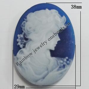 Cameos Resin Beads, No-Hole Jewelry findings, 38x29mm, Sold by Bag 