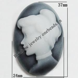 Cameos Resin Beads, No-Hole Jewelry findings, 37x24mm, Sold by Bag 