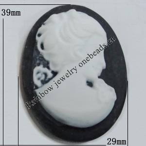 Cameos Resin Beads, No-Hole Jewelry findings, 39x29mm, Sold by Bag 