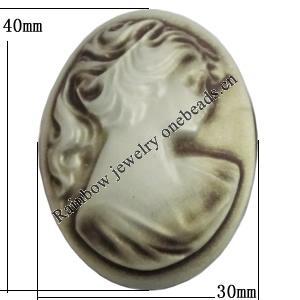 Cameos Resin Beads, No-Hole Jewelry findings, 40x30mm, Sold by Bag 