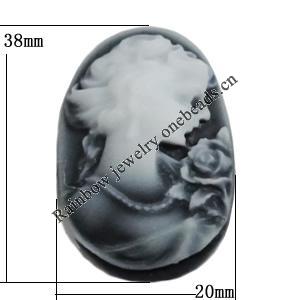 Cameos Resin Beads, No-Hole Jewelry findings, 38x20mm, Sold by Bag 