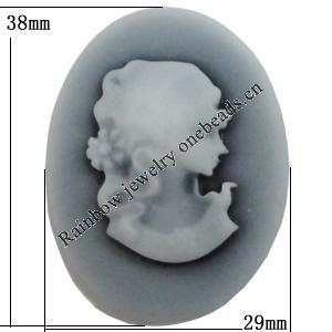 Cameos Resin Beads, No-Hole Jewelry findings, 38x29mm, Sold by Bag 