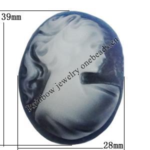 Cameos Resin Beads, No-Hole Jewelry findings, 39x28mm, Sold by Bag 