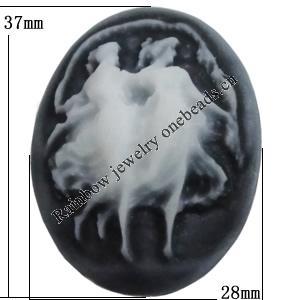 Cameos Resin Beads, No-Hole Jewelry findings, 37x28mm, Sold by Bag 