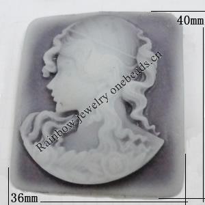 Cameos Resin Beads, No-Hole Jewelry findings, 40x36mm, Sold by Bag 